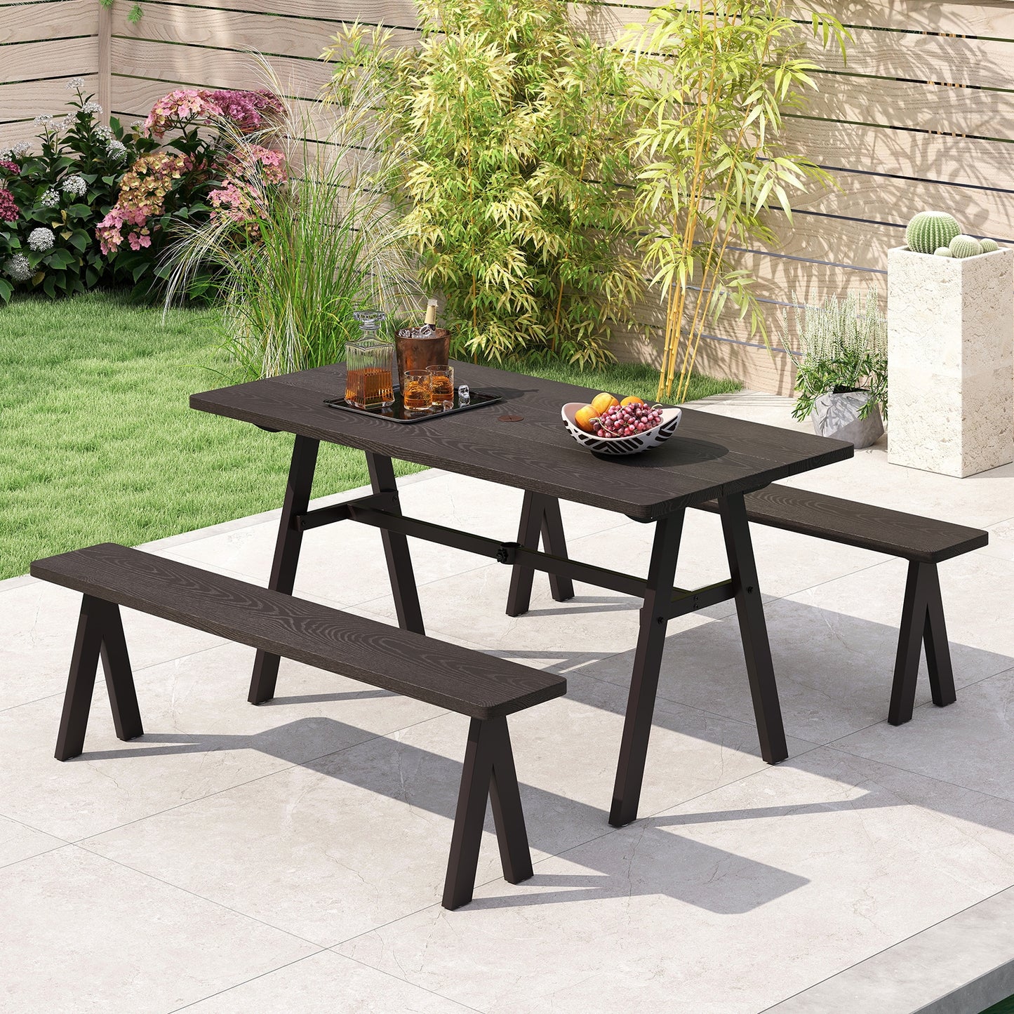 3-Person Outdoor Bench Set of 2 with 800 LBS Bearing Capacity, Dark Brown Patio Dining Chairs at Gallery Canada