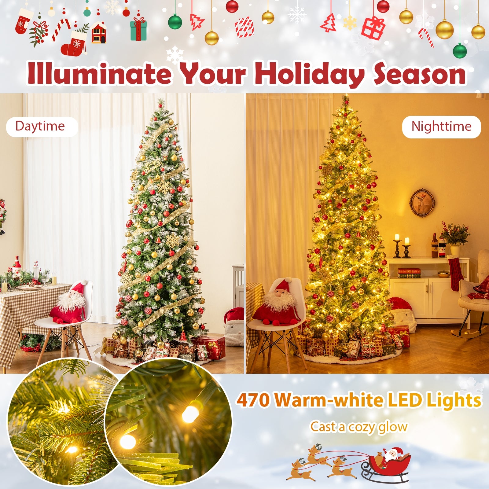 6/7.5/9 FT Artificial Christmas Tree with Warm-White LED Lights-L, Green Christmas Tree at Gallery Canada
