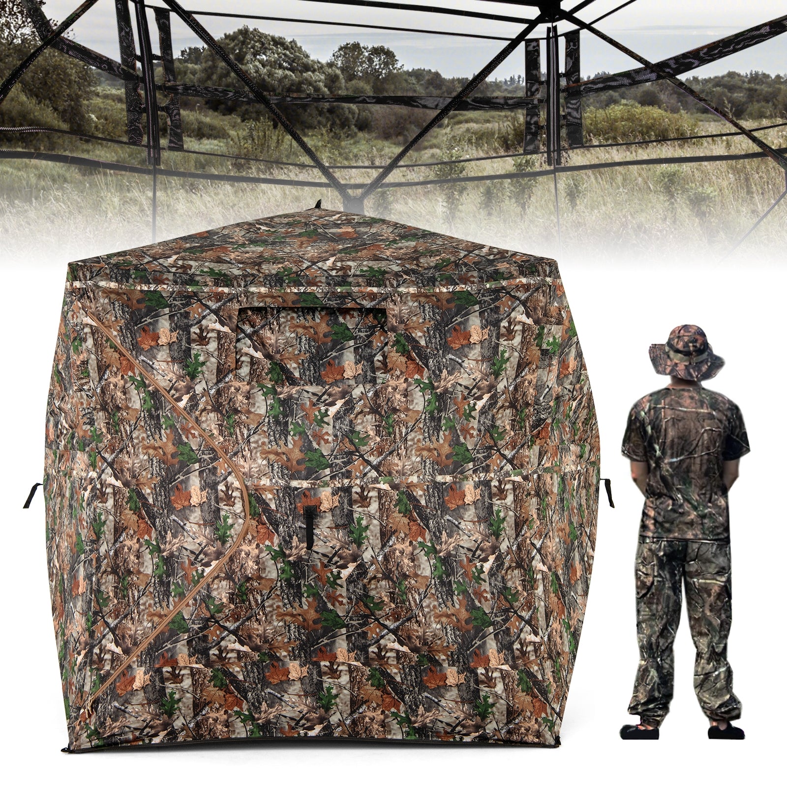 82 Inch Tall Hunting Blind 270° One Way See Through Ground Tent for 3-4 People, Camouflage Tents at Gallery Canada