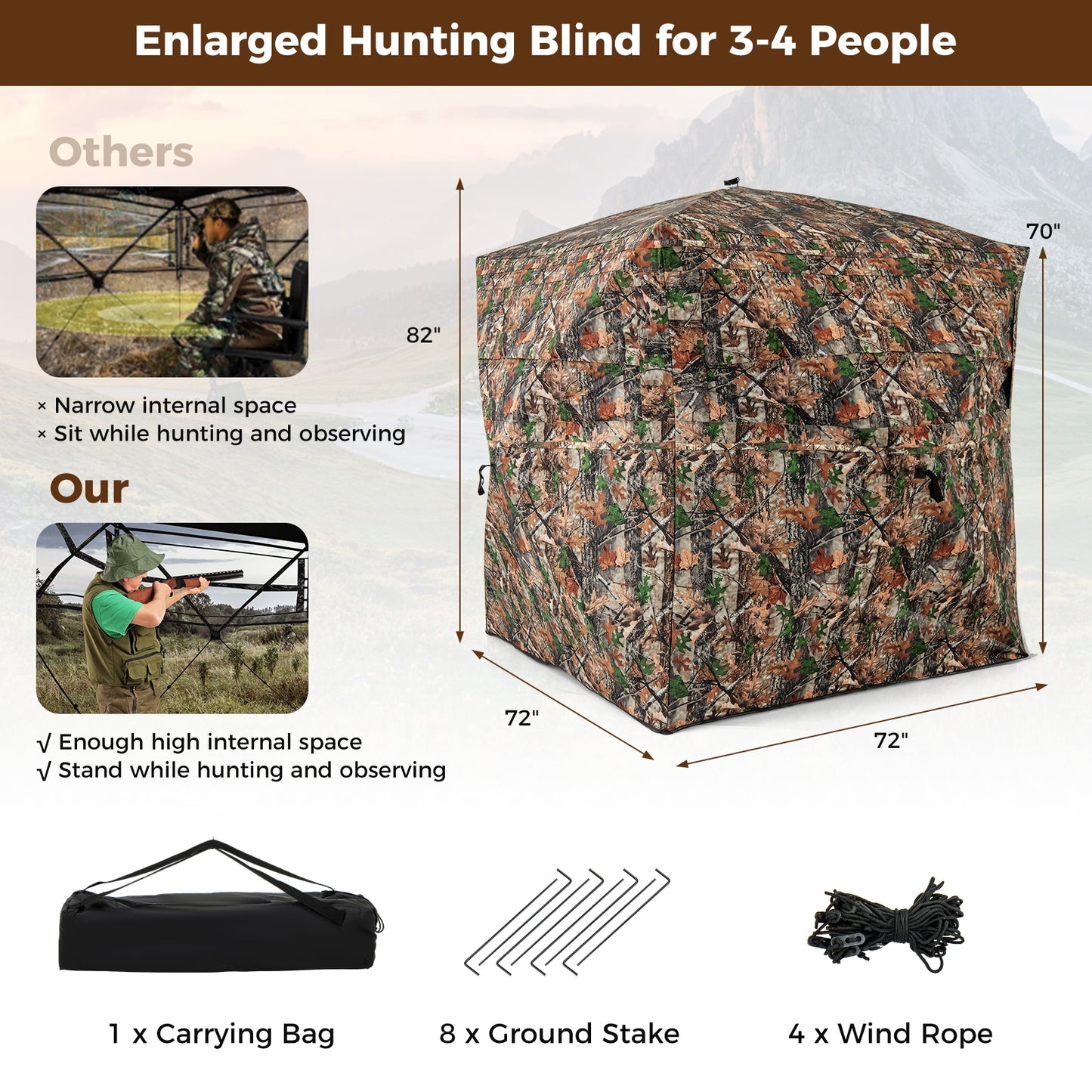82 Inch Tall Hunting Blind 270° One Way See Through Ground Tent for 3-4 People, Camouflage Tents at Gallery Canada