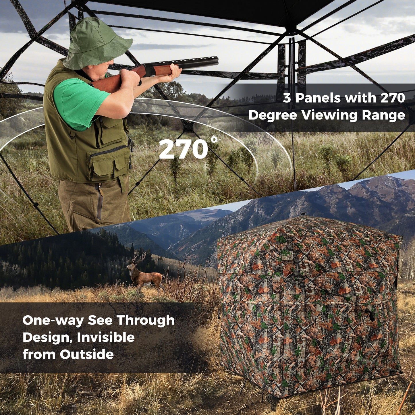 82 Inch Tall Hunting Blind 270° One Way See Through Ground Tent for 3-4 People, Camouflage Tents at Gallery Canada