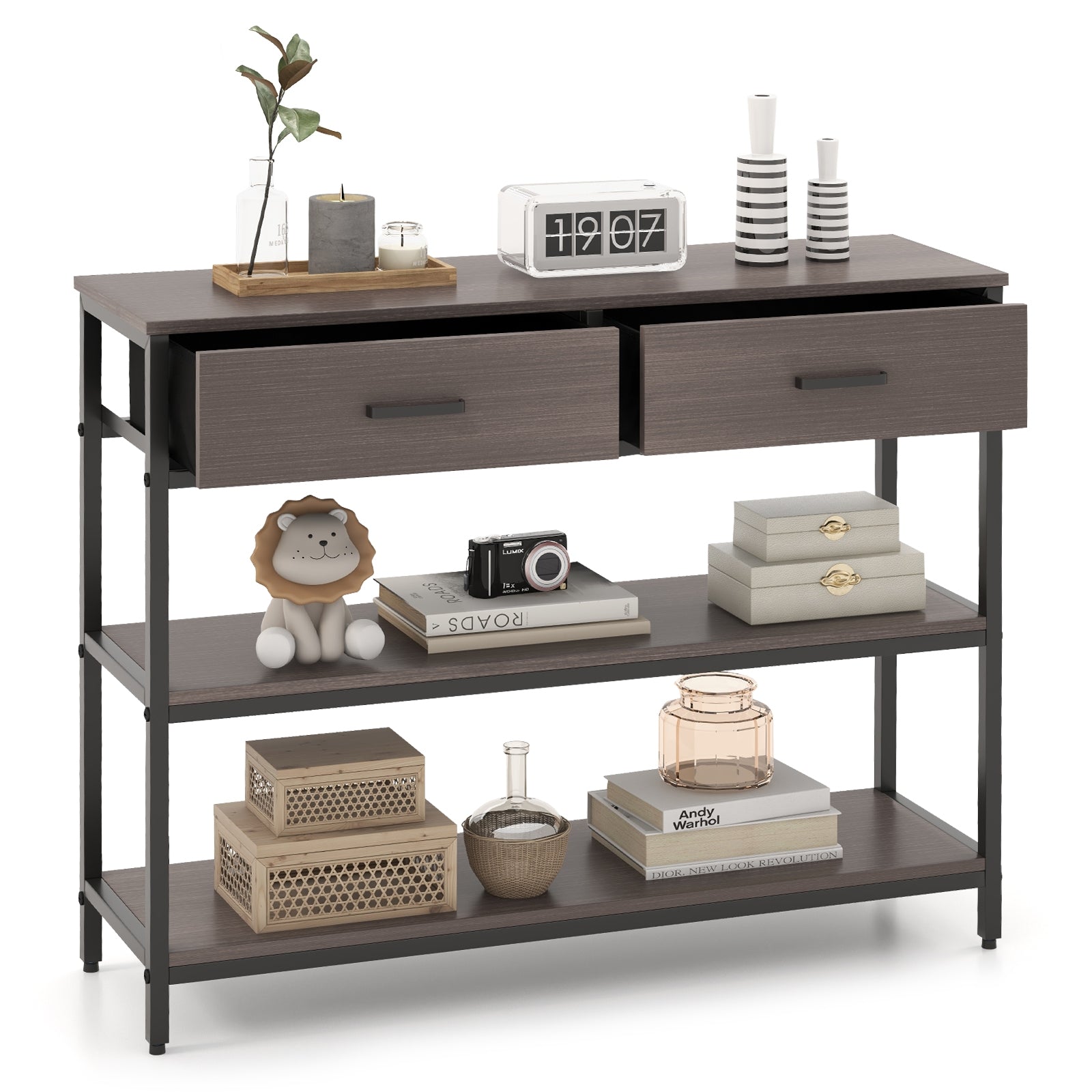 Console Table With Folding Fabric Drawers, Gray Console Tables Gray at Gallery Canada