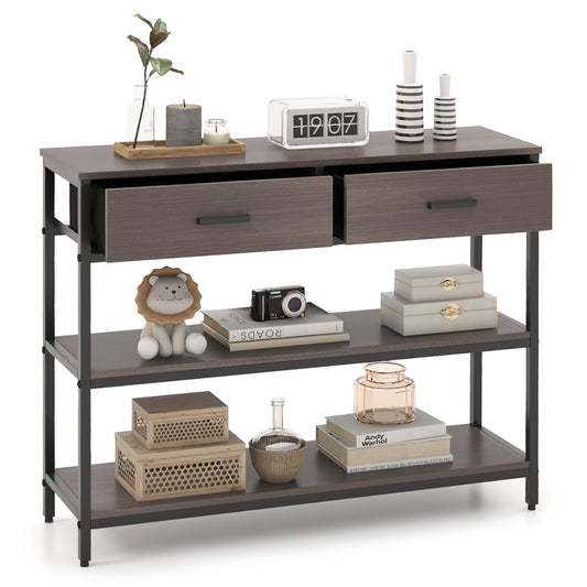 Console Table With Folding Fabric Drawers, Gray