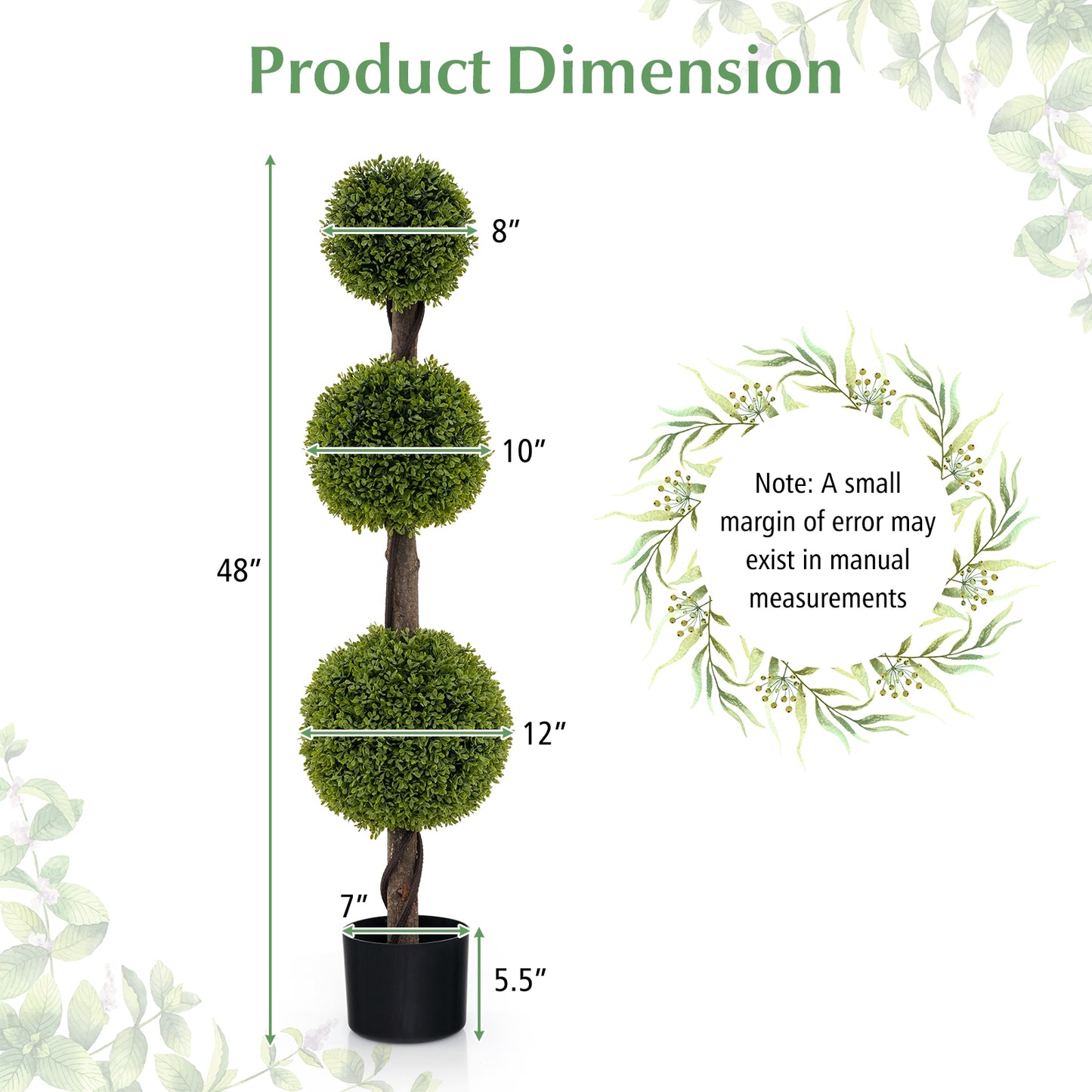 4 FT Artificial Ball Shape Bush Tree with Lush PE leaves and Trunk, Green Faux Plants at Gallery Canada