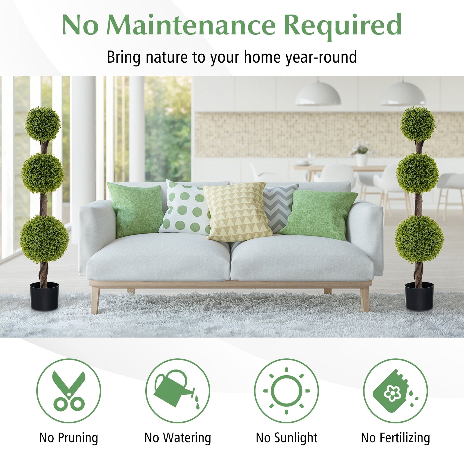 4 FT Artificial Ball Shape Bush Tree with Lush PE leaves and Trunk, Green Faux Plants at Gallery Canada