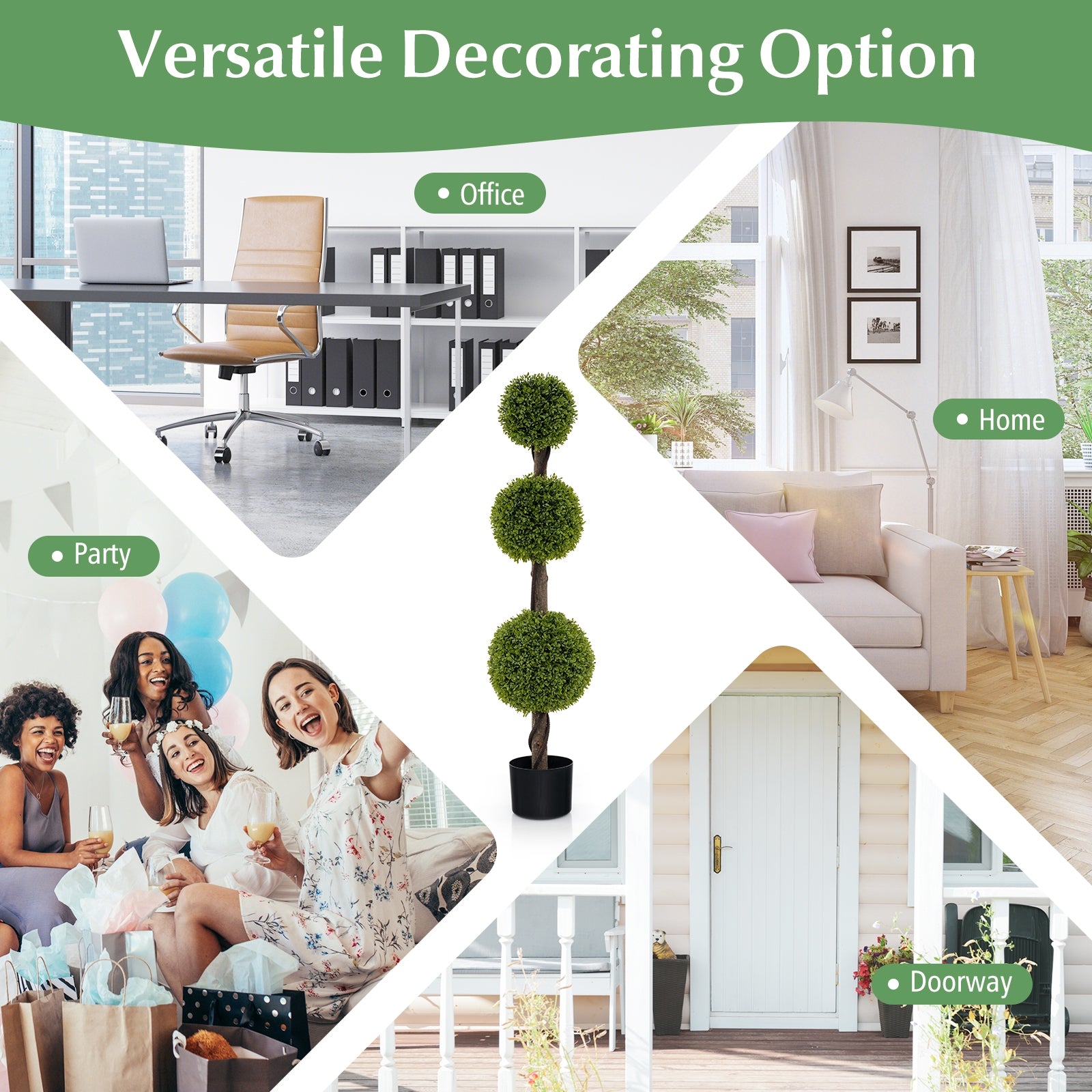 4 FT Artificial Ball Shape Bush Tree with Lush PE leaves and Trunk, Green Faux Plants at Gallery Canada