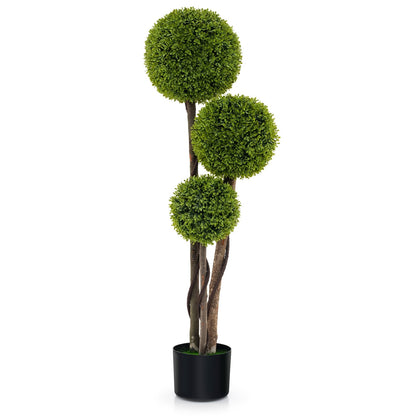 4 FT Arbre Topiaire en Buis Artificiel, Triple Boule, Pot Ponderé, Vert