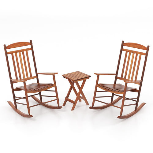3-Piece Outdoor Poplar Wood Rocking Bistro Set, Natural