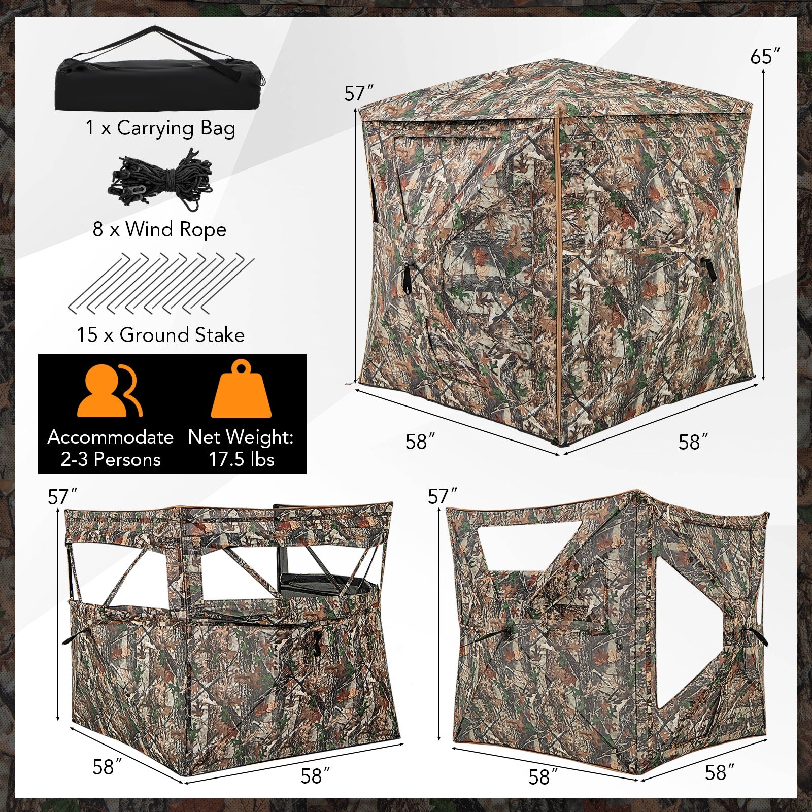 5-IN-1 Detachable Hunting Blind for 2-3 People with Skylight, Camouflage Tents at Gallery Canada