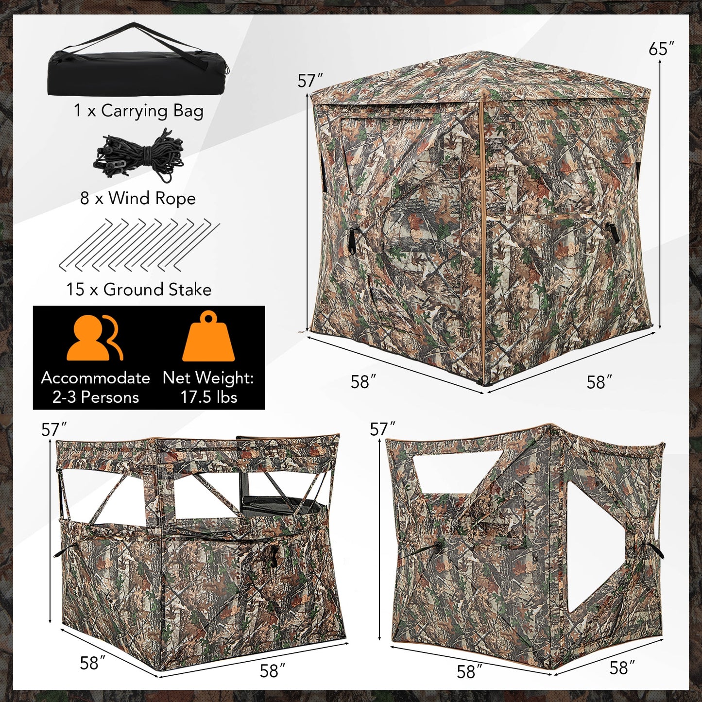 5-IN-1 Detachable Hunting Blind for 2-3 People with Skylight, Camouflage Tents at Gallery Canada