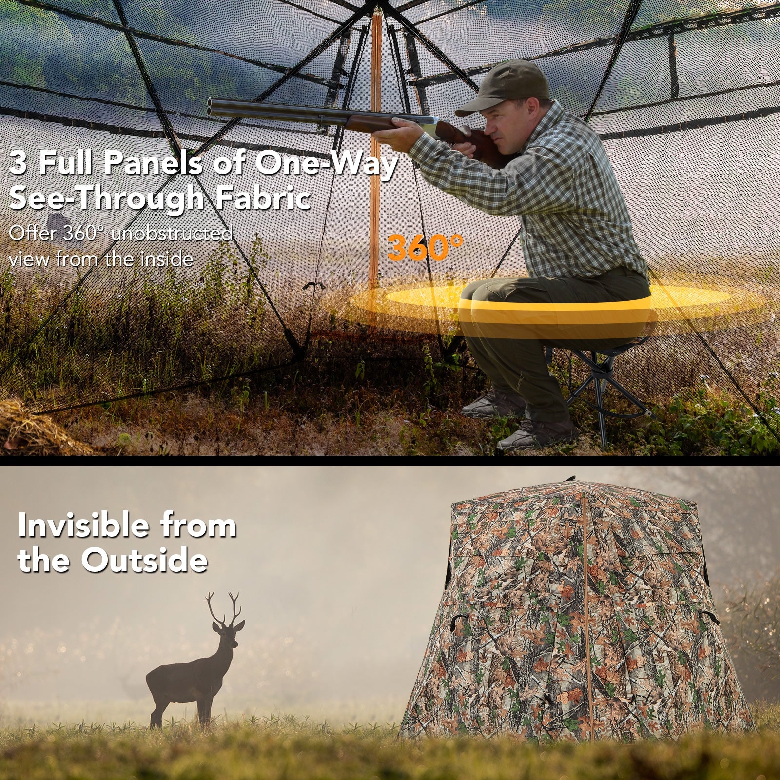 360° One Way See Through Ground Hunting Blind for Deer and Turkey Hunting, Camouflage Tents at Gallery Canada