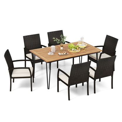 Ensemble de salle à manger de patio 7 pièces, table en bois d'acacia, porche jardin arrière-cour bord de piscine