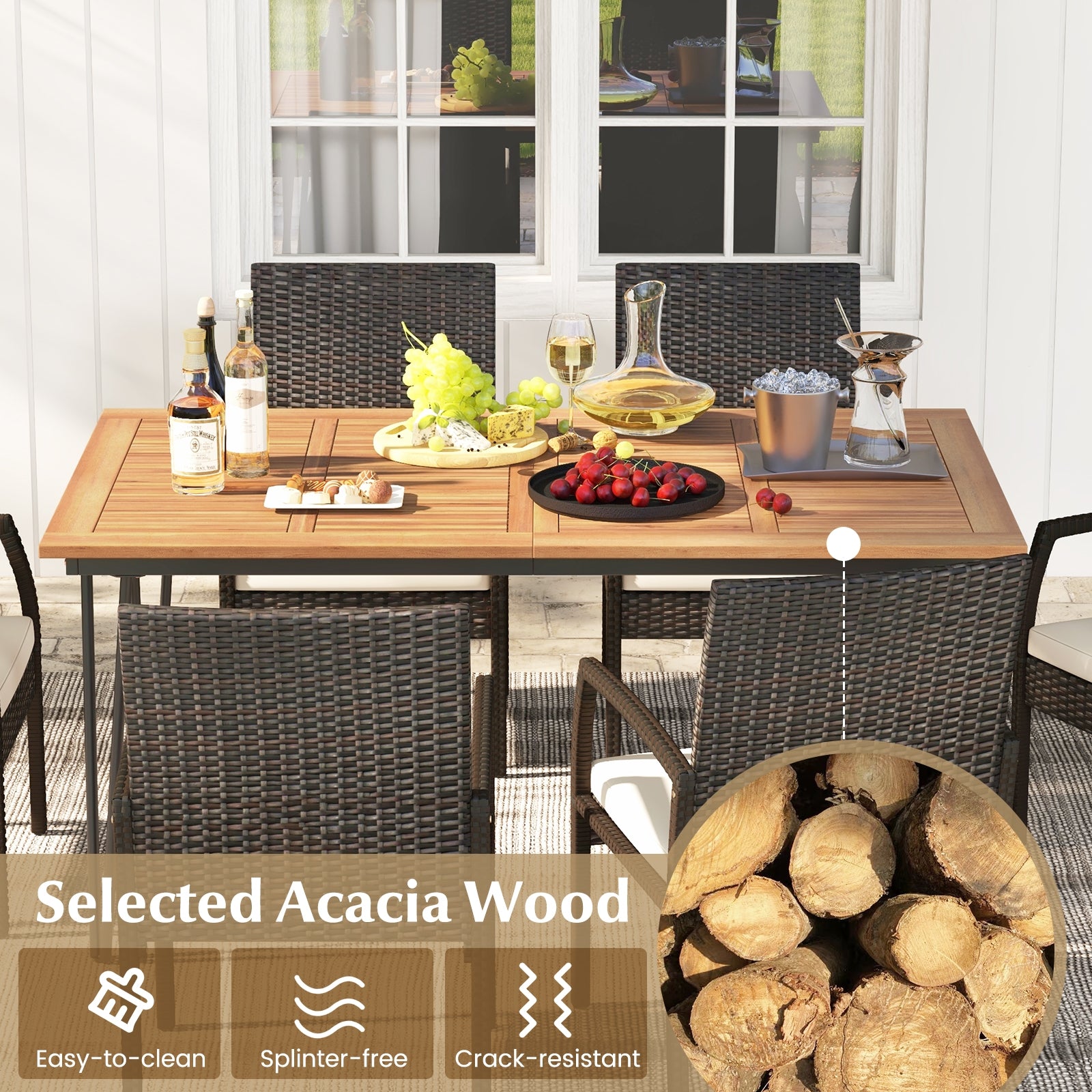 7 Pieces Patio Dining Set with Acacia Wood Dining Table for Porch Backyard Garden Poolside Patio Conversation Sets at Gallery Canada