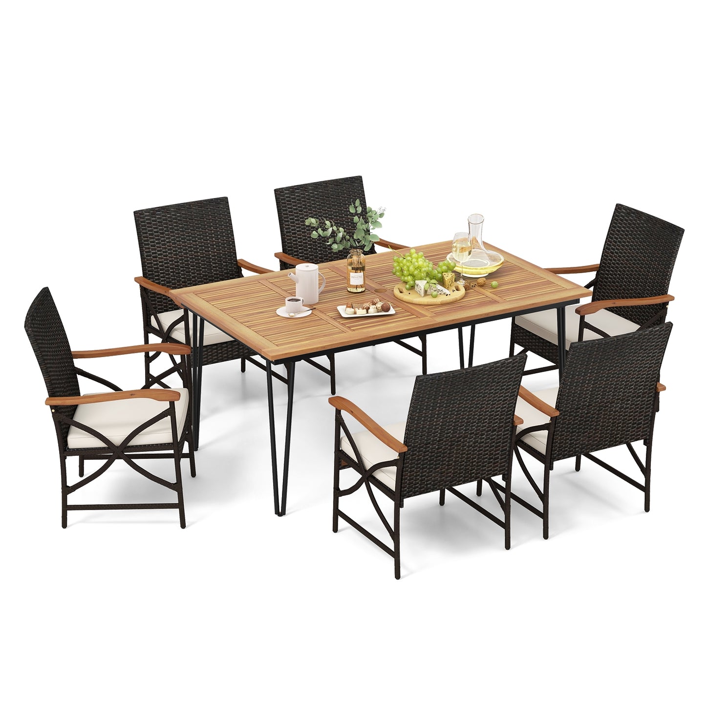 Ensemble de salle à manger extérieur 7 pièces, pour porche, arrière-cour, jardin et bord de piscine
