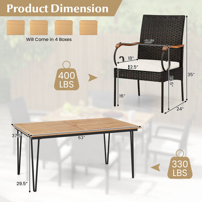 7 Pieces Patio Dining Set with Rattan Armchairs Soft Cushions 2" Umbrella Hole Patio Conversation Sets at Gallery Canada