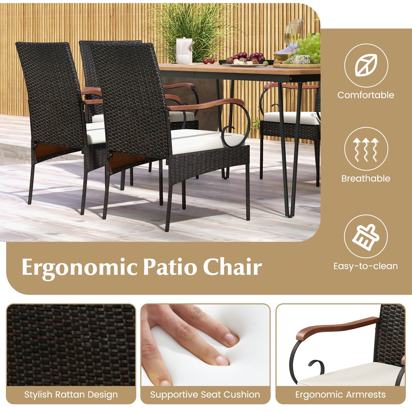 7 Pieces Patio Dining Set with Rattan Armchairs Soft Cushions 2" Umbrella Hole Patio Conversation Sets at Gallery Canada