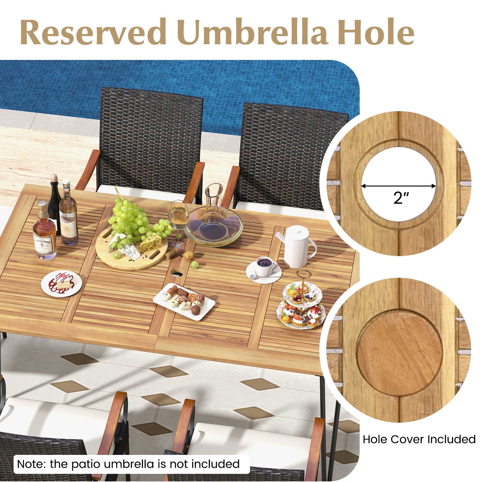 7 Pieces Patio Dining Set with Rattan Armchairs Soft Cushions 2" Umbrella Hole Patio Conversation Sets at Gallery Canada