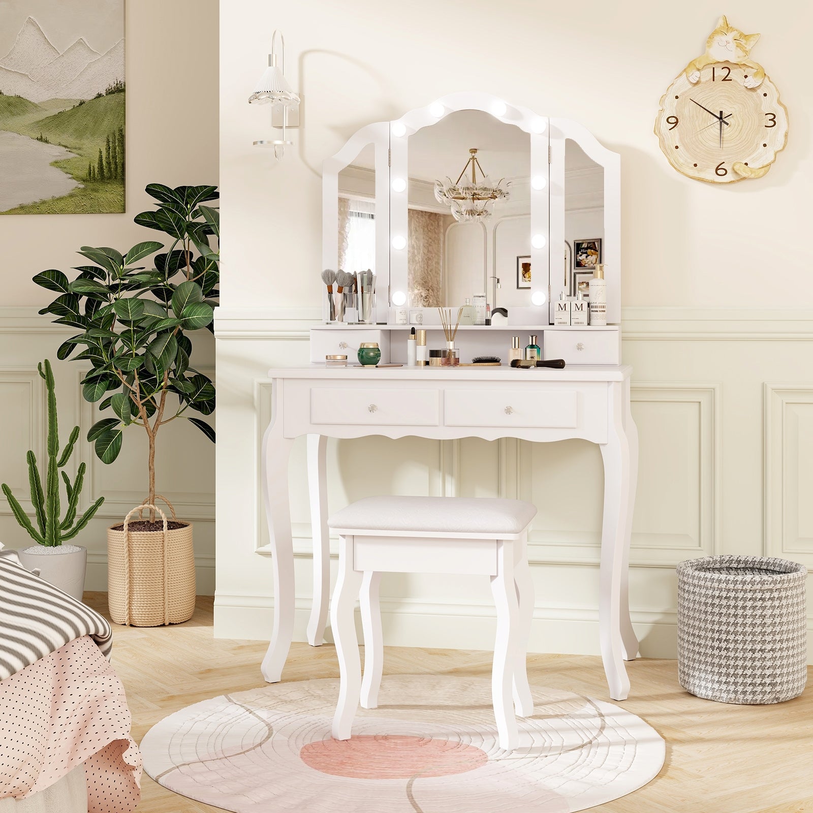 Makeup Vanity Table With Lighted Mirror, Drawers, White Makeup Vanities at Gallery Canada