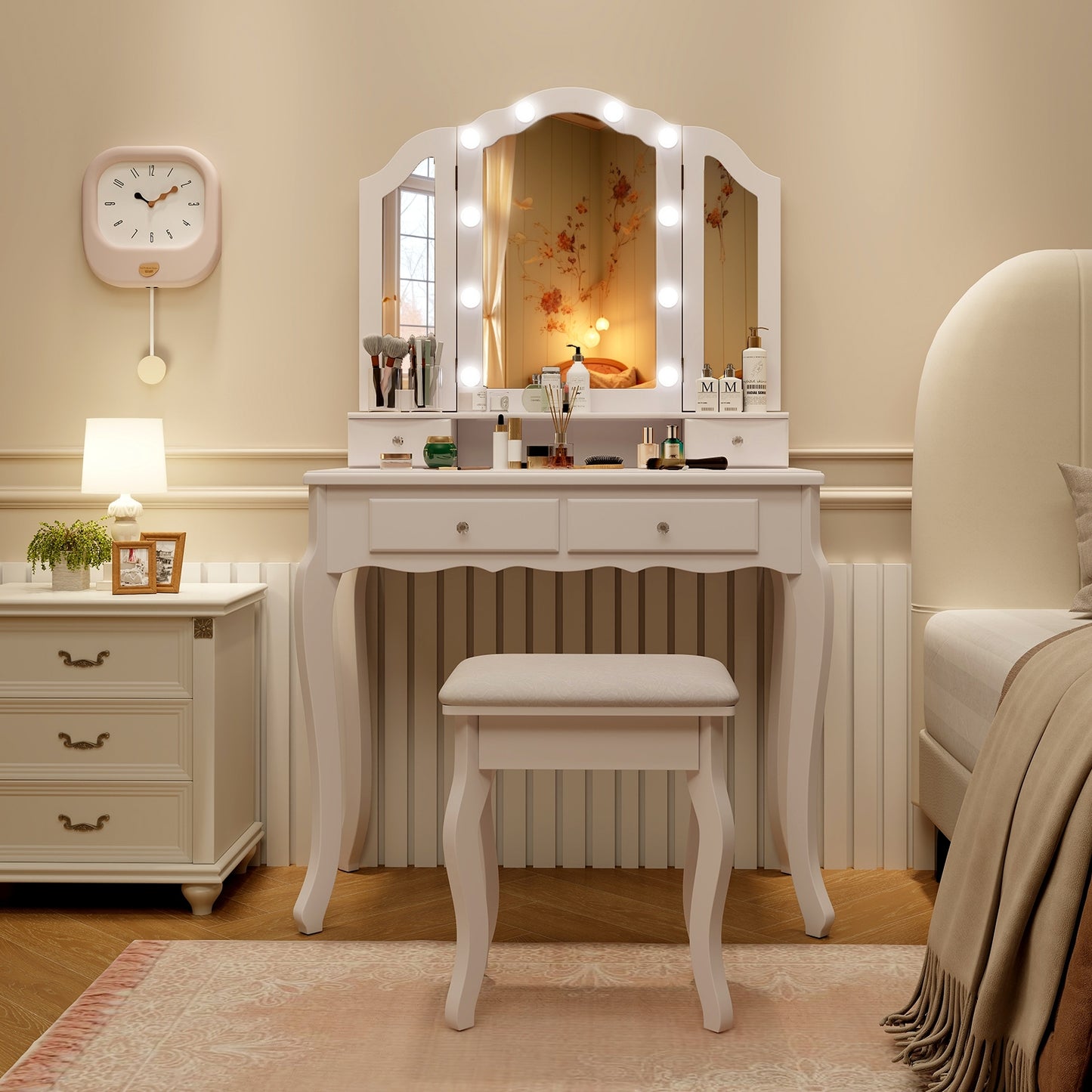 Makeup Vanity Table With Lighted Mirror, Drawers, White Makeup Vanities at Gallery Canada