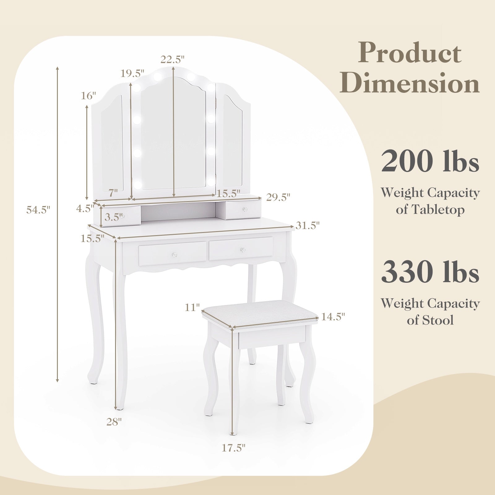 Makeup Vanity Table With Lighted Mirror, Drawers, White Makeup Vanities at Gallery Canada
