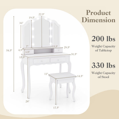 Makeup Vanity Table With Lighted Mirror, Drawers, White Makeup Vanities at Gallery Canada