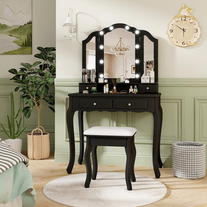 Makeup Vanity Table Set With Lighted Mirror, Drawers, Black Makeup Vanities at Gallery Canada