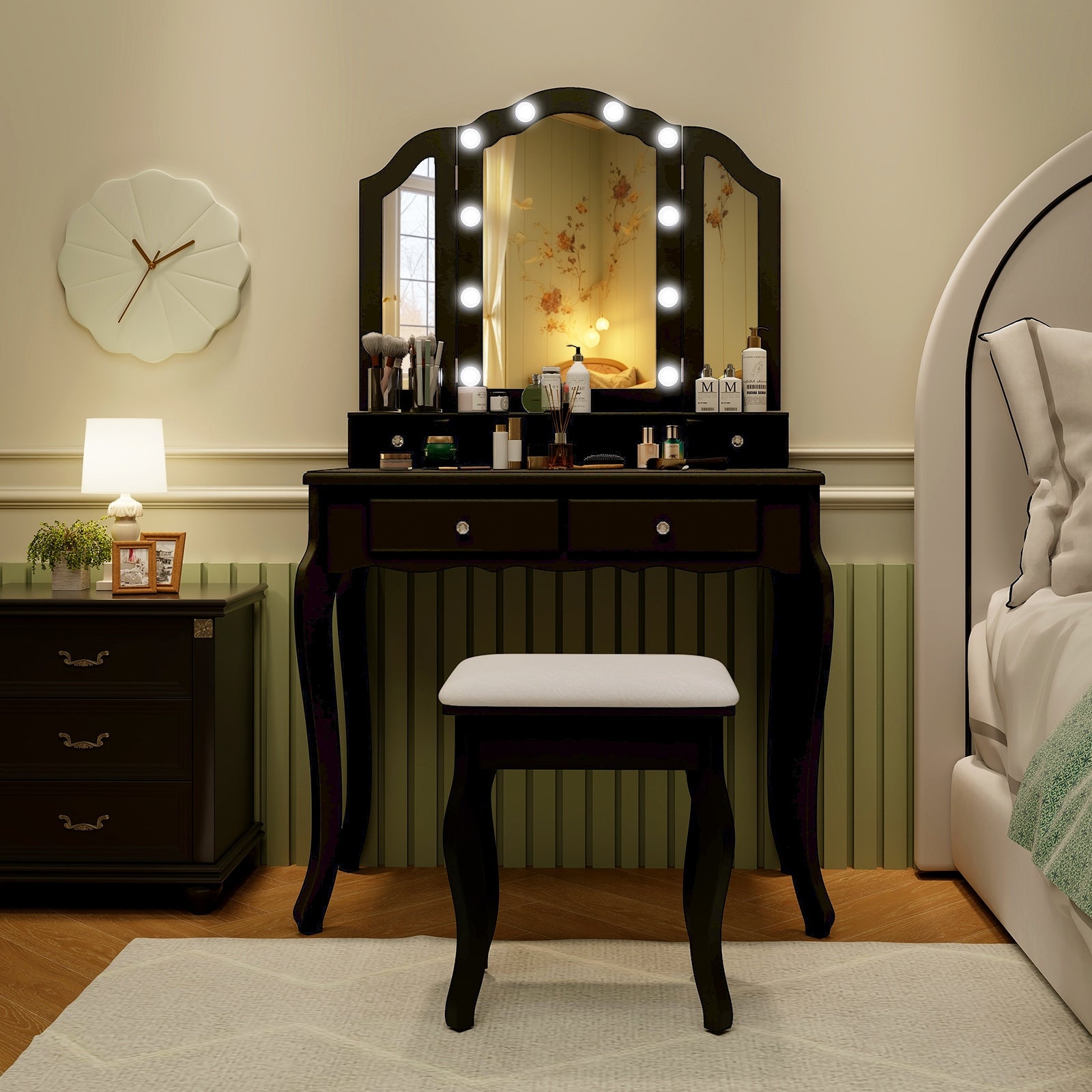 Makeup Vanity Table Set With Lighted Mirror, Drawers, Black Makeup Vanities at Gallery Canada