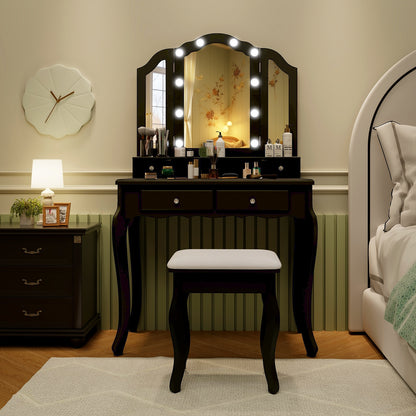 Makeup Vanity Table Set With Lighted Mirror, Drawers, Black Makeup Vanities at Gallery Canada