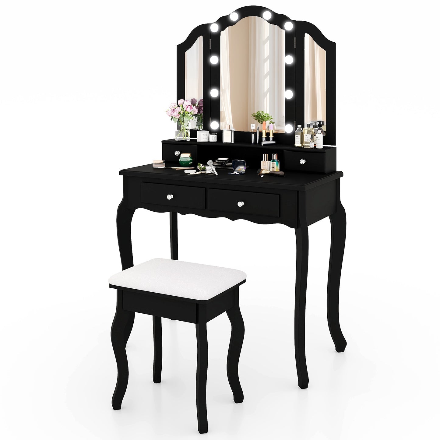 Makeup Vanity Table Set With Lighted Mirror, Drawers, Black Makeup Vanities at Gallery Canada