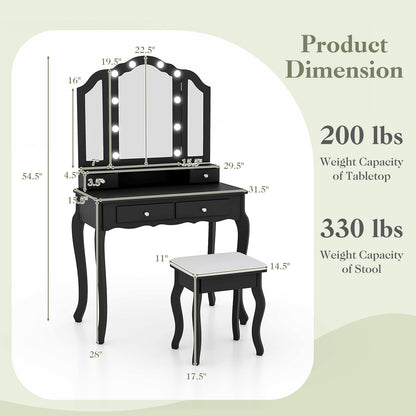 Makeup Vanity Table Set With Lighted Mirror, Drawers, Black Makeup Vanities at Gallery Canada