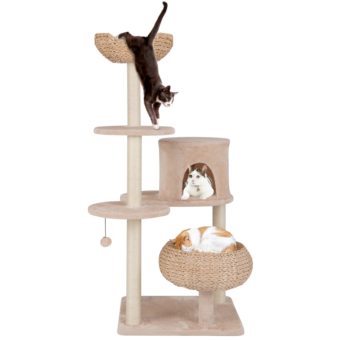 59 Inches Cattail Cat Tower with Sisal Scratching Posts and Soft Hammock, Beige Cat Trees Condos & Scratchers at Gallery Canada