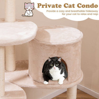 59 Inches Cattail Cat Tower with Sisal Scratching Posts and Soft Hammock, Beige Cat Trees Condos & Scratchers at Gallery Canada