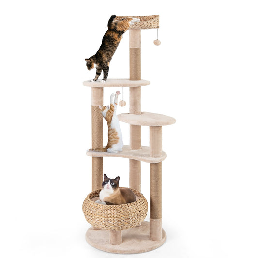 59 Inches Cat Tree With Perch And Soft Hammock, Beige Cat Trees Condos & Scratchers Beige at Gallery Canada