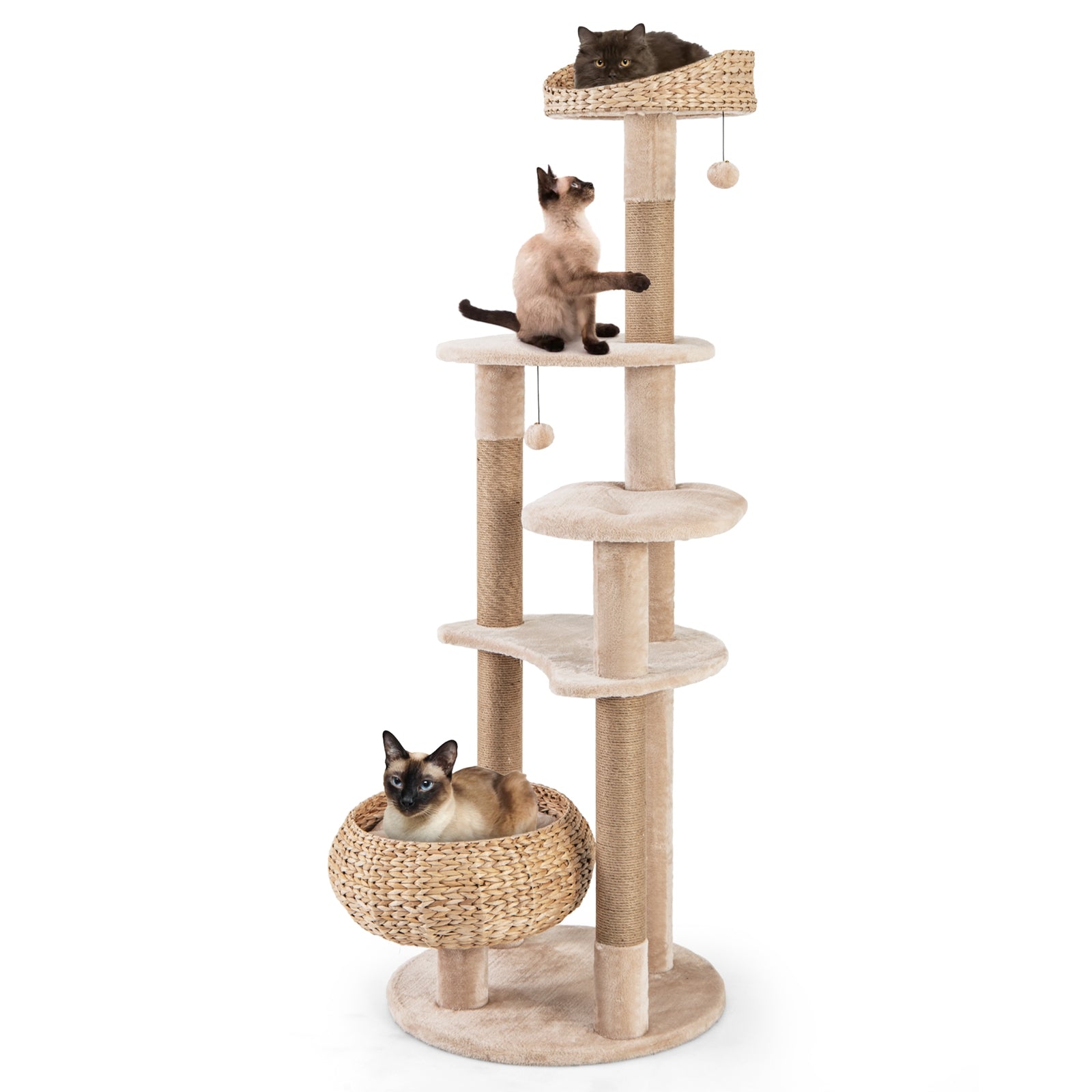 59 Inches Cat Tree with Perch and Soft Hammock for Indoor Cats, Beige Cat Trees Condos & Scratchers at Gallery Canada