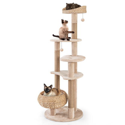 59 Inches Cat Tree with Perch and Soft Hammock for Indoor Cats, Beige Cat Trees Condos & Scratchers at Gallery Canada