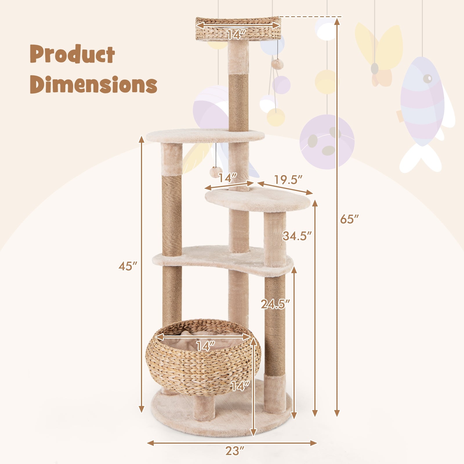 59 Inches Cat Tree with Perch and Soft Hammock for Indoor Cats, Beige Cat Trees Condos & Scratchers at Gallery Canada