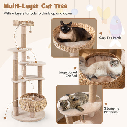 59 Inches Cat Tree with Perch and Soft Hammock for Indoor Cats, Beige Cat Trees Condos & Scratchers at Gallery Canada