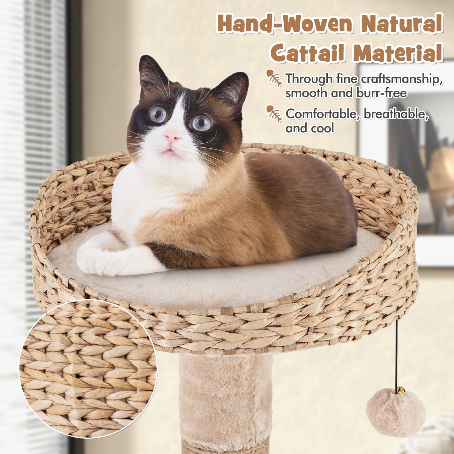 59 Inches Cat Tree with Perch and Soft Hammock for Indoor Cats, Beige Cat Trees Condos & Scratchers at Gallery Canada