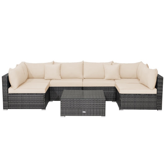 7 Pieces Patio Rattan Furniture Set with Sectional Sofa Cushioned, Beige Outdoor Sectionals Beige at Gallery Canada