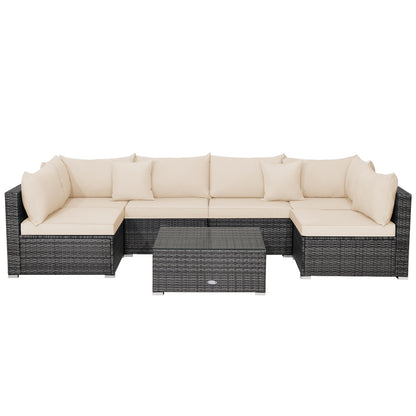 7 Pieces Patio Rattan Furniture Set with Sectional Sofa Cushioned, Beige Outdoor Sectionals at Gallery Canada