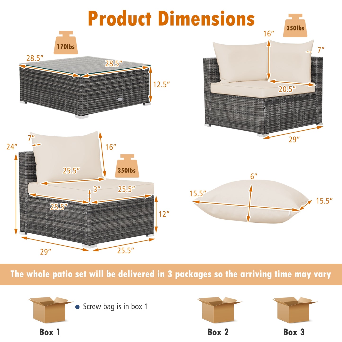 7 Pieces Patio Rattan Furniture Set with Sectional Sofa Cushioned, Beige Outdoor Sectionals at Gallery Canada