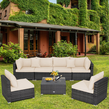 7 Pieces Patio Rattan Furniture Set with Sectional Sofa Cushioned, Beige Outdoor Sectionals at Gallery Canada