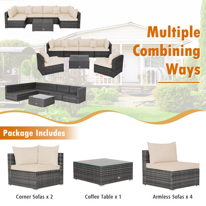 7 Pieces Patio Rattan Furniture Set with Sectional Sofa Cushioned, Beige Outdoor Sectionals at Gallery Canada