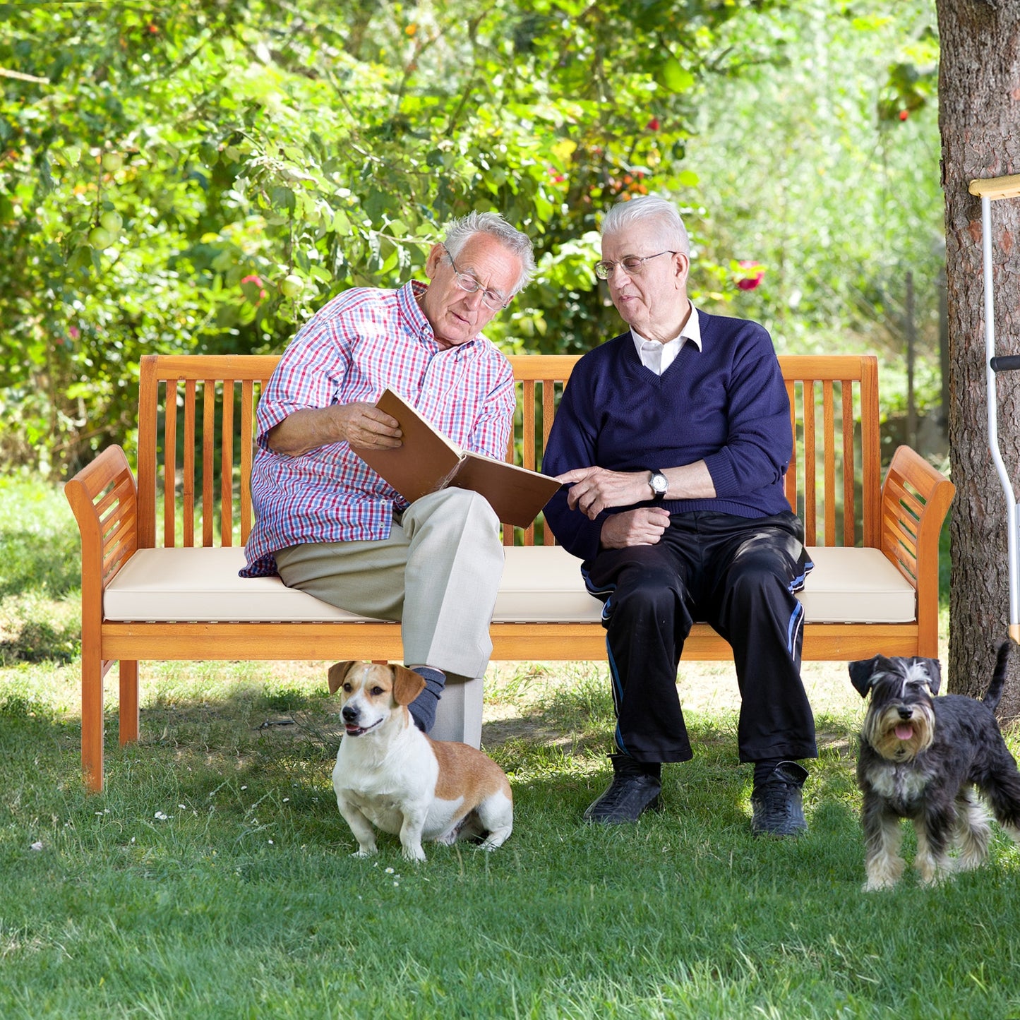 62.5 Inches Patio 3-Seat Wood Bench with Soft Seat Cushions, White Beach & Lawn Chairs at Gallery Canada