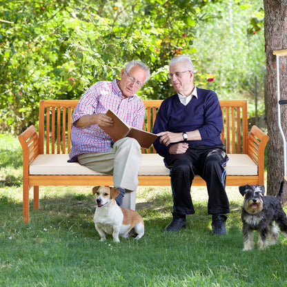 62.5 Inches Patio 3-Seat Wood Bench with Soft Seat Cushions, White Beach & Lawn Chairs at Gallery Canada