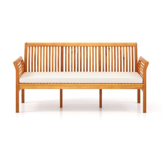 62.5 Inches Patio 3-Seat Wood Bench with Soft Seat Cushions, White Beach & Lawn Chairs White at Gallery Canada