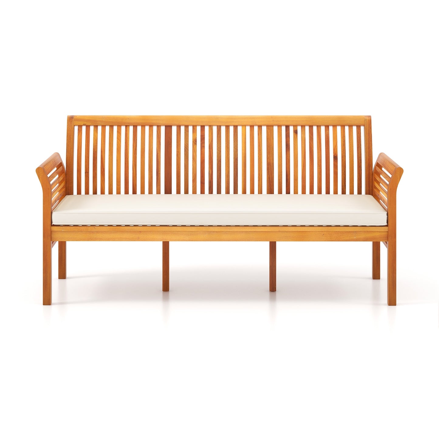 Banc en bois de 62,5 pouces, 3 places, coussins de siège moelleux, blanc