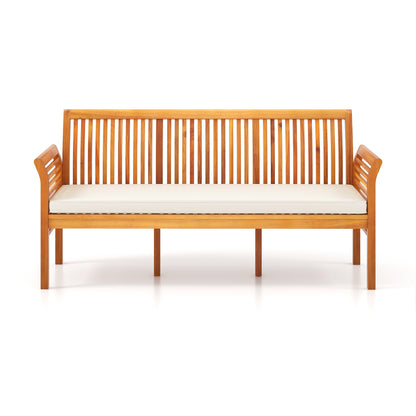 Banc en bois de 62,5 pouces, 3 places, coussins de siège moelleux, blanc