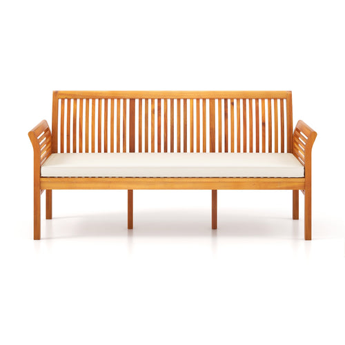 62.5 Inches Wood Bench, 3-Seat, Soft Seat Cushions, White
