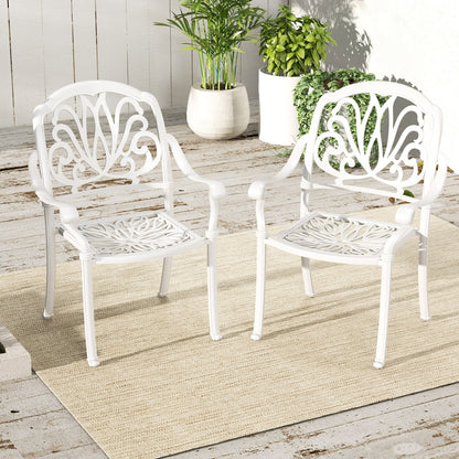 Chaises de salle à manger en aluminium coulé pour patio, 2 pièces, avec accoudoirs, blanches